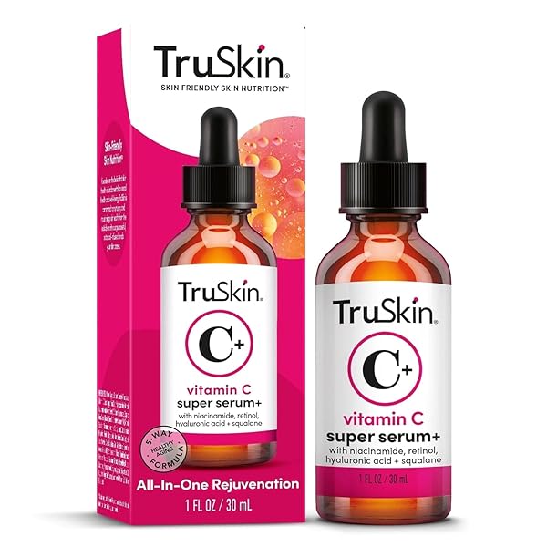 TRUSKIN VITAMIN C SUPER SERUM – NIACINAMIDE, RETINOL, HYALURONIC & SALICYLIC ACID – ALL-IN-ONE ANTI AGING SERUM FOR FACE – IMPROVE APPEARANCE OF DARK SPOTS, FIRMNESS FOR BRIGHTER LOOKING SKIN, 1 FL OZ
