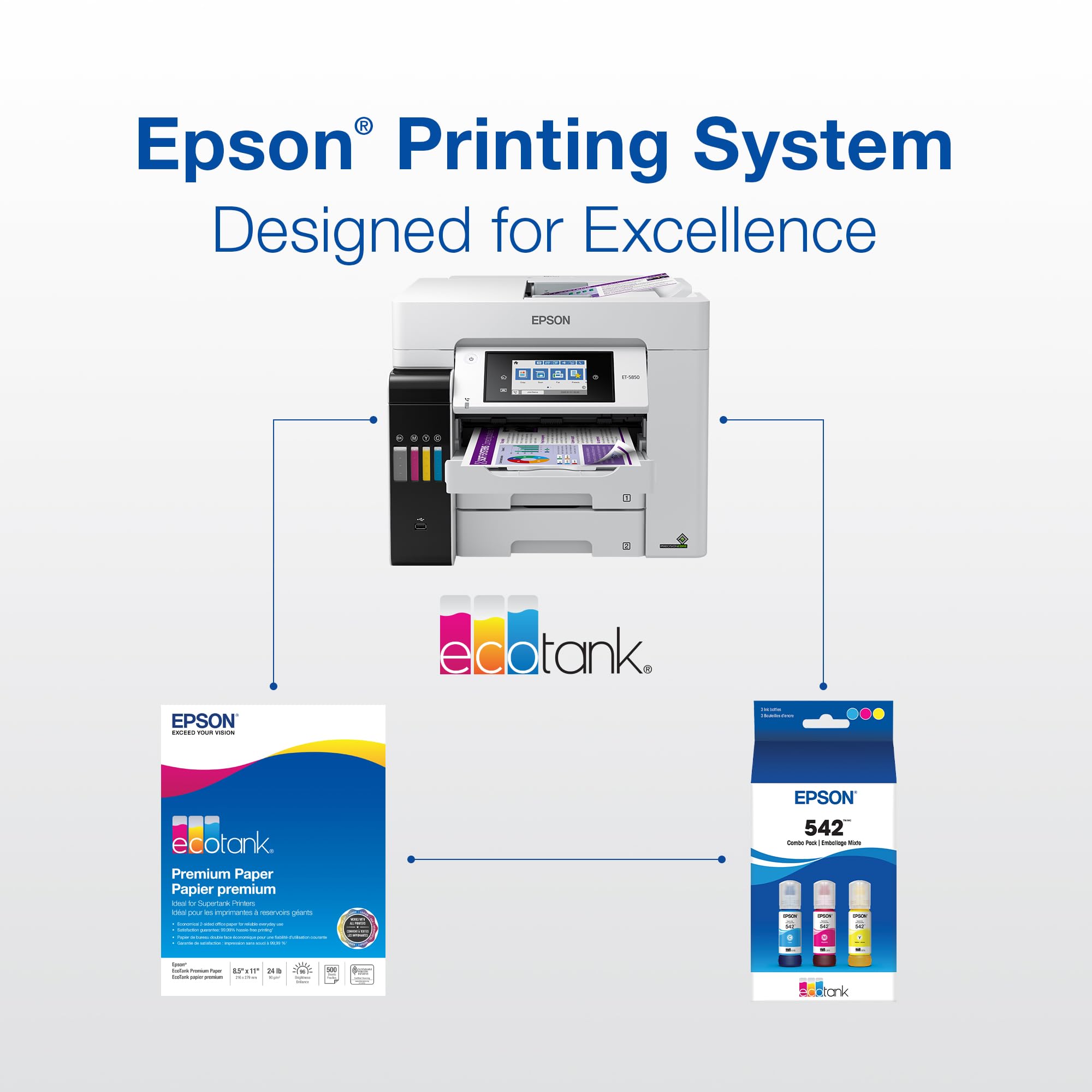 EPSON 542 EcoTank Ink Ultra-high Capacity Bottle Color Combo Pack (T542520-S) Works with EcoTank Pro ET-5150, ET-5170, ET-5180, ET-5800, ET-5850, ET-5880, ET-16600, ET-16650