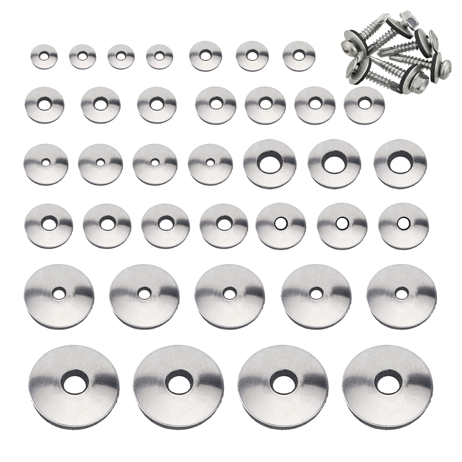 YouU #4.2/4.8/5.5/6.3/8mm Multiple Models Stainless Steel Neoprene EPDM Bonded Sealing Gasket Washers Assortment Kit (All models 90pcs)
