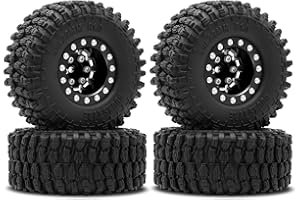 OGUNKE OGRC 1.0 Wheels Deep Dish Rims Negative Offset 7mm Wheels with New Compound 1.0 Tires for Axial SCX24 Gladiator Bronco C10 JLU Deadbolt RC Crawler Upgrades Parts (Black)