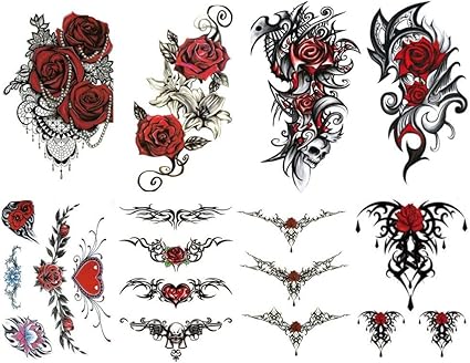 8 Tatouages Temporaires Tribal Sensuel Et Tattoo éphémère Sexy Femme Taille 15x21cm 19 Tatouages Avec Fleur Rose Rouge Provocants Et Tribal Pour