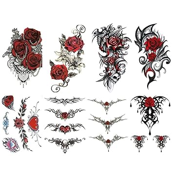 8 Tatouages Temporaires Tribal Sensuel Et Tattoo éphémère Sexy Femme Taille 15x21cm 19 Tatouages Avec Fleur Rose Rouge Provocants Et Tribal Pour