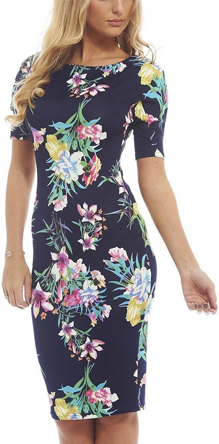 HaHapo Women Dress Print Work Business Casual Party Summer Sheath Vestidos 106-12,