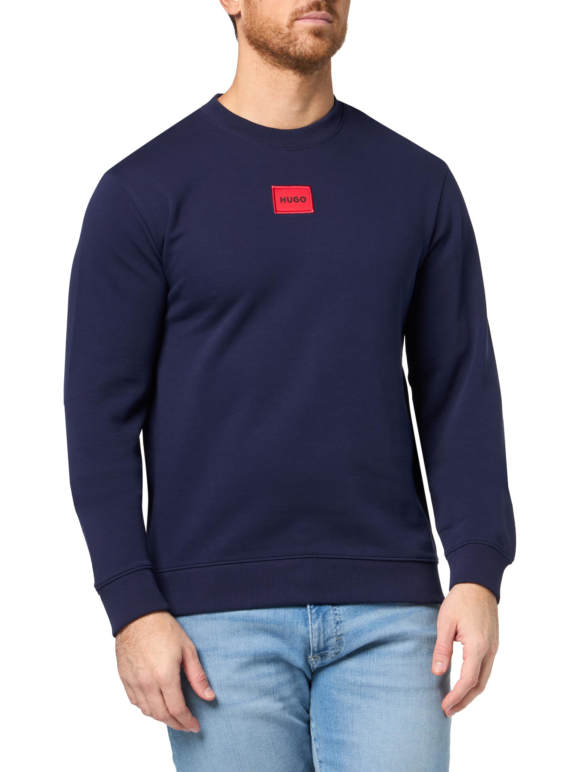 HUGO, Regular Fit Square Logo Jersey Sweatshirt, evening blue, XXL