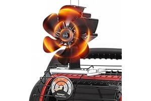 HANAOYO Wood Stove Fan Compatible for Buddy Heater, Heat Powered Stove Fan with Bracket for Heaters, Thermal Fireplace Fan Non Electric for Camping/Picnics/Pellet/Wood Burning Stove