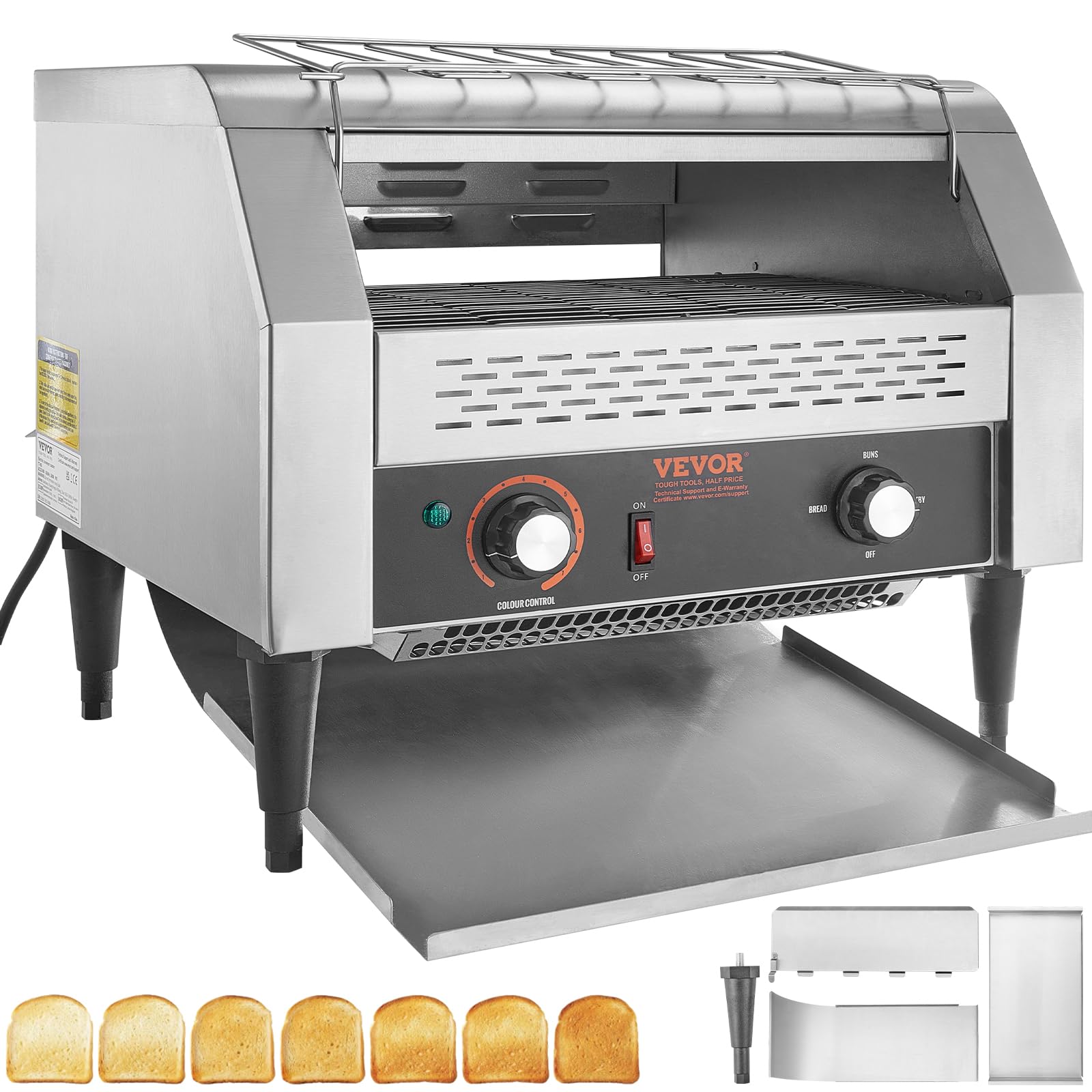 Photo 1 of ** SCRATCHES **VEVOR 1770W Commercial Conveyor Toaster, 450 Slices per Hour, Heavy Duty Electric Toaster Oven, Food-Grade 304 Stainless Steel Conveyor Belt, Dual Knob Control, for Restaurant Bakery Bread Bagel Bun