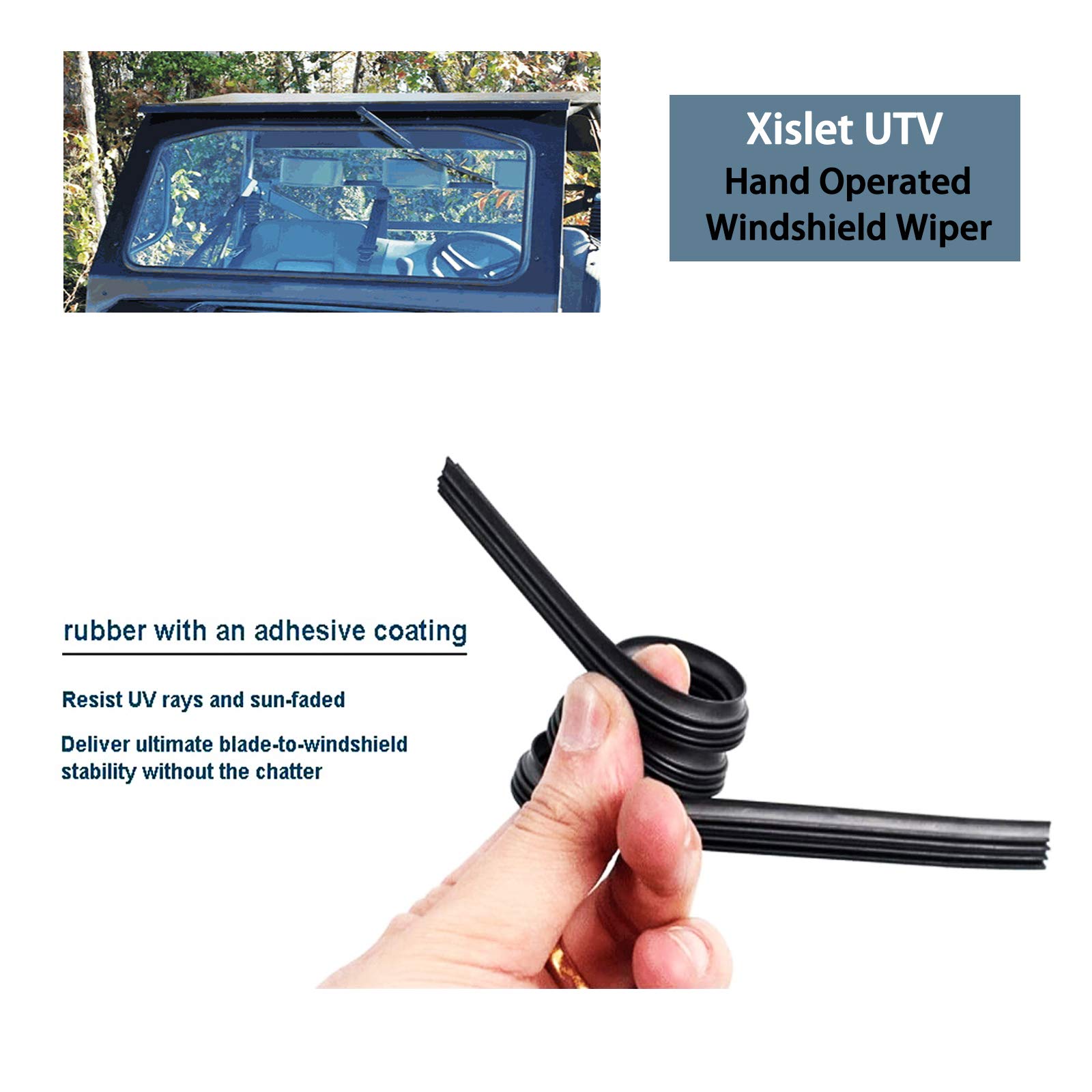 Xislet Dual Wiper Kit UTV Hand Operated Windshield Wiper Compatible with Polaris Ranger RZR Can Am Kawasaki Honda Pioneer Golf Cart Windshield Washer Wiper - Instruction Included