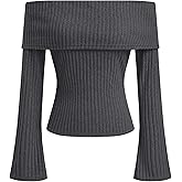 CIDER Off The Shoulder Tops for Women Long Sleeve Going Out Y2K Tops Knit Pullover Fall Outfits Trendy