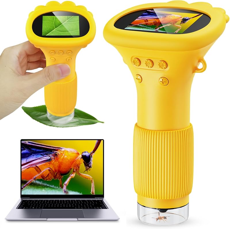 Ashfly Kids Microscope 2" HD Screen Portable USB Mini Camera 3 Lights Orange