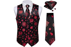 DiBanGu Mens Christmas Suit Vest and Tie Set for Men Waistcoats and Necktie Pocket Square Set for Prom Party S-3XL