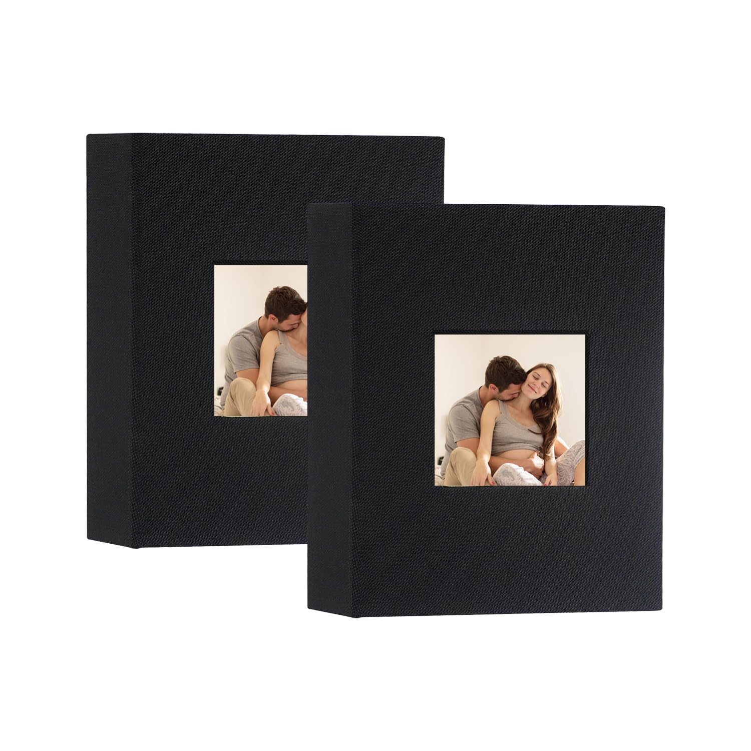 Miaikoe Small Photo Album 6x4 50 Pockets 2 Packs, Slip in Top Loading Linen Album Book Holds 100 Vertical 10x15cm Photos for Family Wedding Baby(Black)