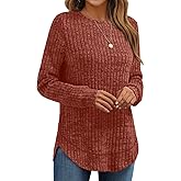 AUTOMET Womens Long Sleeve Shirts Fall Tops Tunic Fashion Outfits 2026 Dressy Casual Loose Fit Sweater Clothes Curved Hem