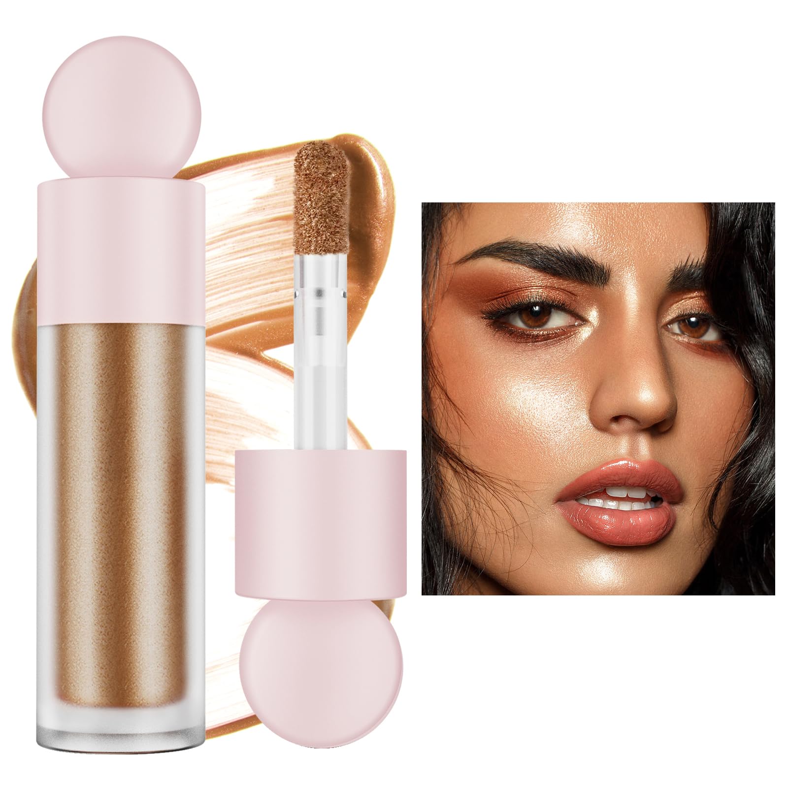Liquid Highlighter Natural Glow For Face & Body, Waterproof Moisturizing Highlighter Makeup For Long Lasting Shimmer, Contour Liquid Luminizer Easy to Use with Cushion Applicator (#4 Candlelight)