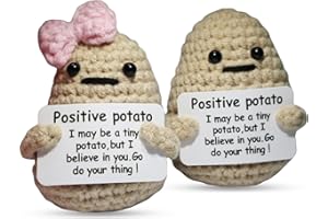 JoyChoi Crochet Positive Potato 2 Pack, Mini Funny for Her - Knitted Potatoes with Pink Bow Adornment for Home or Office Desk Decor