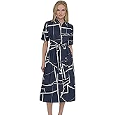 DKNY Womens Short Sleeve Cotton Poplin Collared Midi Shirtdress