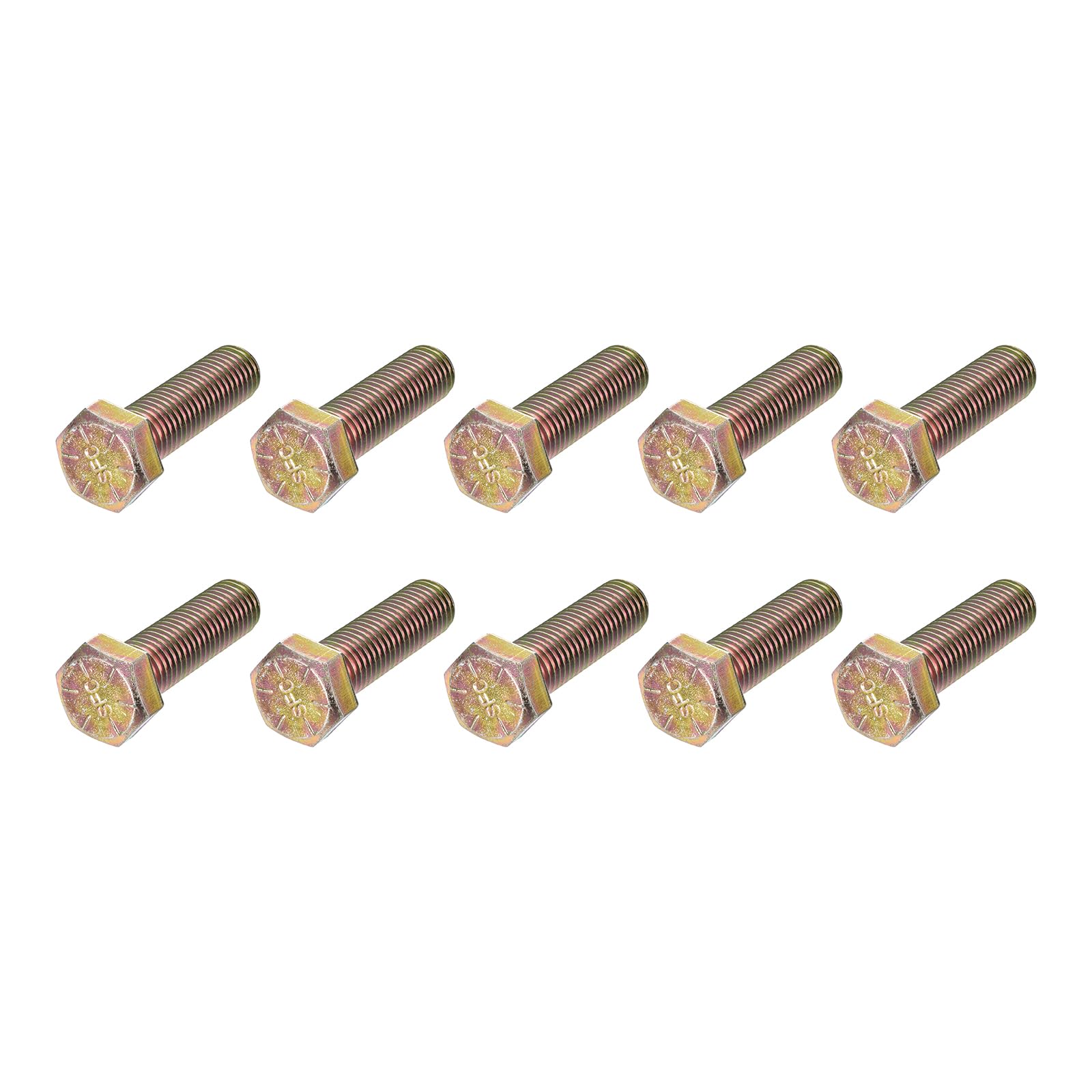 METALLIXITY Hex Bolts (3/4-10x2-1/2") 10Pcs, Carbon Steel Zinc Plated Fully Threaded, Coarse Thread UNC Hex Head Screw Bolt - for Furniture Repair, Yellow
