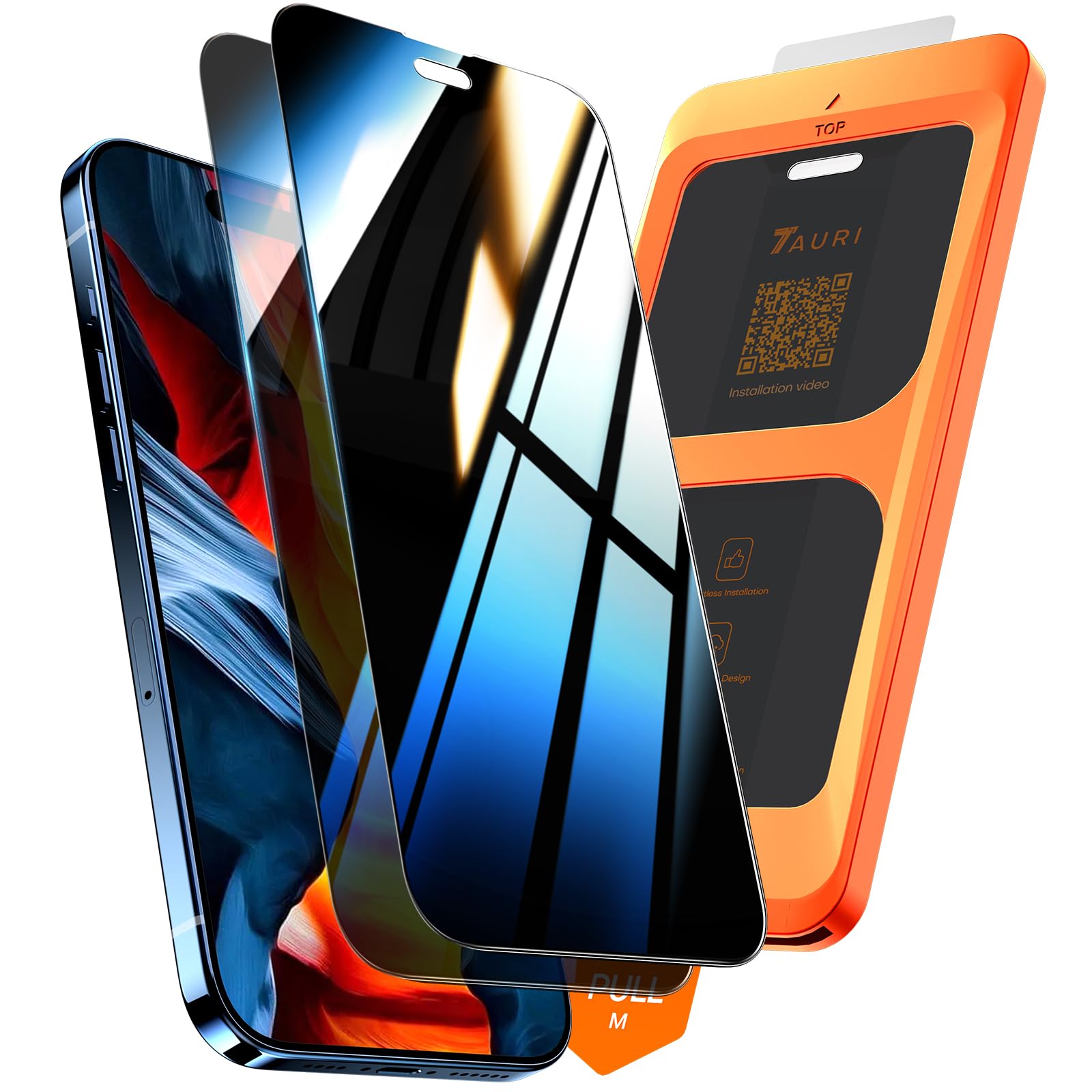 TAURI 3 in 1 Designed for iPhone 16 Screen Protector Privacy, 2 Pack Tempered Glass Film + 1 Dust Free Installation Tool, [Case Friendly] Anti-scratch Anti-Glare No Dust No Bubbles