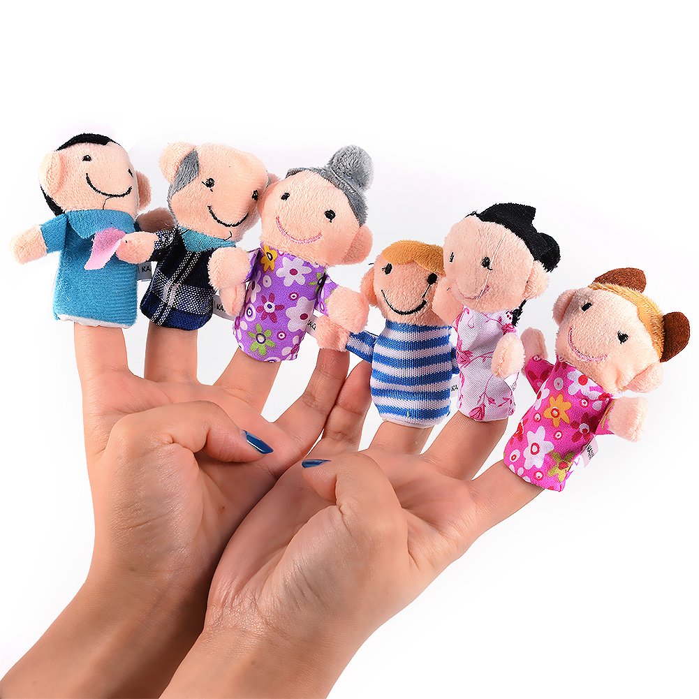 ThinkMax 16 Pack Soft Plush Finger Puppets Set - MANSA 10 Animals + 6 People Family Members Velvet Cute Toys for Children, Story Time, Shows, Playtime, Schools