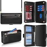 SunYoo Compatible with iPhone 16 Pro Max Wallet Case for Women,for iPhone 16 Pro Max Case with Strap Crossbody Lanyard,PU Leather Shockproof Card Holder Stand Zipper Pocket Flip Phone Cover-Black