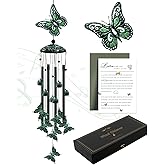 Wind Chimes for Outside, 33" Butterfly Wind Chimes Outdoor, Gifts for Women Mom Grandma Birthday, Gift for Garden Porch Patio Home Decor (Green)