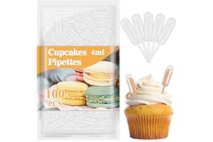 100 Plastic Pipettes Dropper for Cupcakes - 4ml Disposable Transfer Pipettes Cupcake Sauces Injector Mini Pippets Disposable 