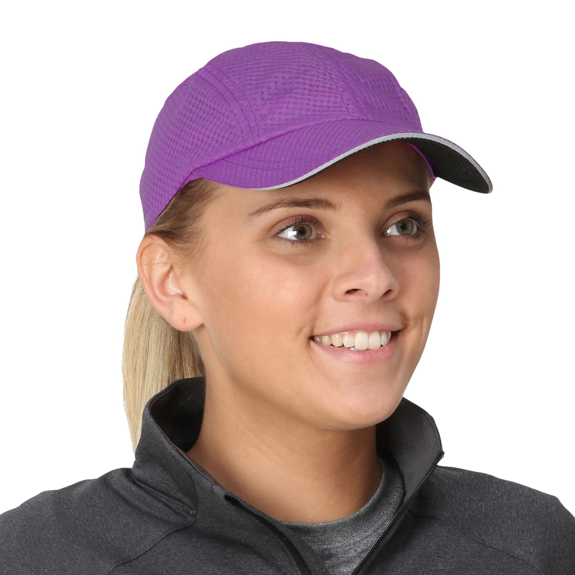 TrailHeads Women's Race Day Performance Running Cap, Lightweight & Quick Drying Mesh Sports Hat with Reflective Trim - Radiant Purple