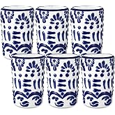Roshtia 6 Pcs Mexican Tequila Shot Glasses Set 2 oz Talavera Shot Glasses Handmade Ceramic Cups with White Decoration Mexican Pottery Gift Mugs for Tequila Lover Bachelorette Party(Blue)
