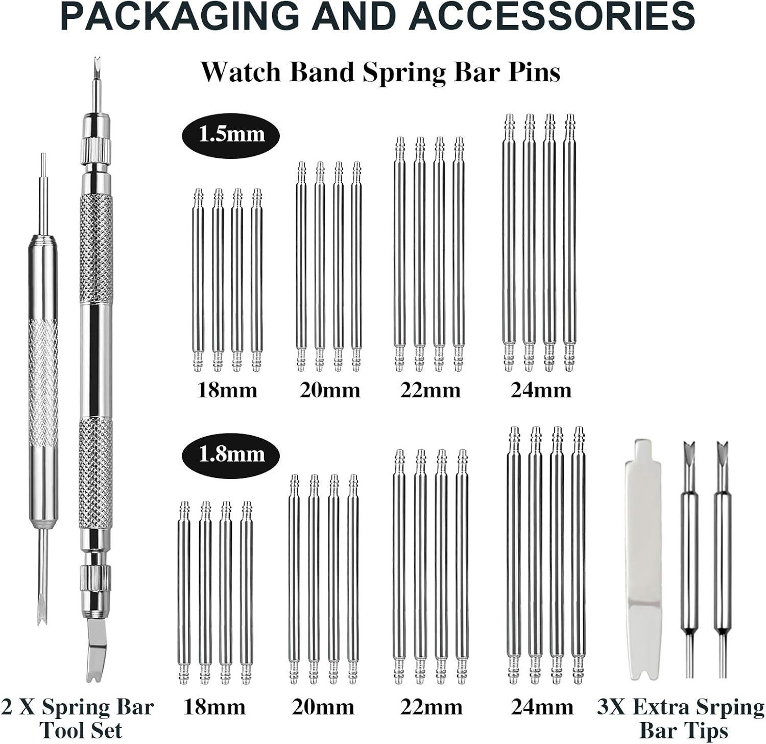 EFIXTK Spring Bar Tool,Watch Band Tool Set, Watch Wrist Bands Strap Removal Repair Fix Kit with Extra 3 Tips Pins & 32PCS Heavy Duty 316 Stainless Steel Pins: Watches