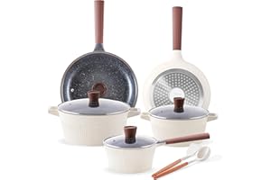 Pots And Pans Set Nonstick - YIIFEEO 16 PCS Kitchen Cookware Sets w/Non Stick Frying Pans, Stock Pot, Sauce Pan, Cooking Utensils, Induction Cookware Healthy Granite Pan Sets for Cooking Pot Set Gift