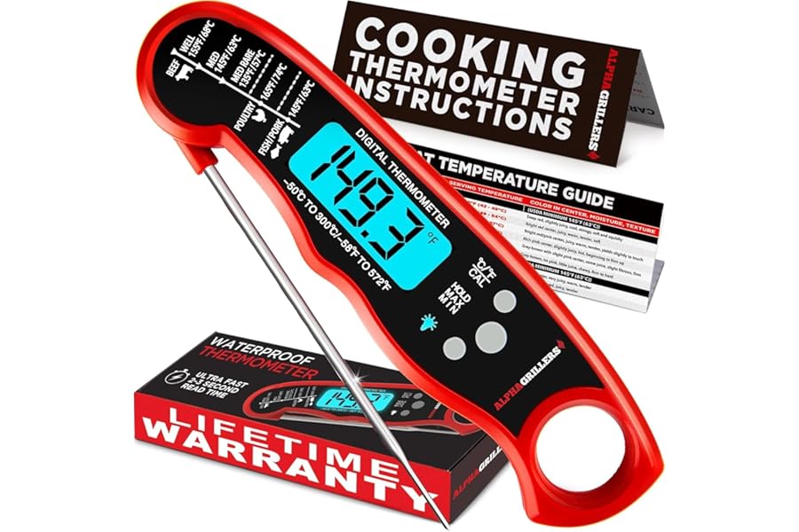 Alpha Grillers Meat Thermometer Digital – Instant Read Food Thermometer for Cooking & Grilling – Professional Kitchen Fathers Book