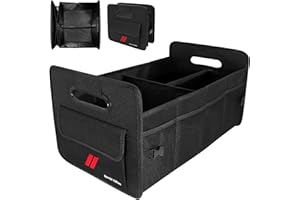 REMOCH Car Trunk Organizer for Dodge Charger Durango Challenger Collapsible 2 Compartment Automotive Storage Box with Handle Non Slip Bottom Sturdy Side Walls for Dodge Accessories (Red)