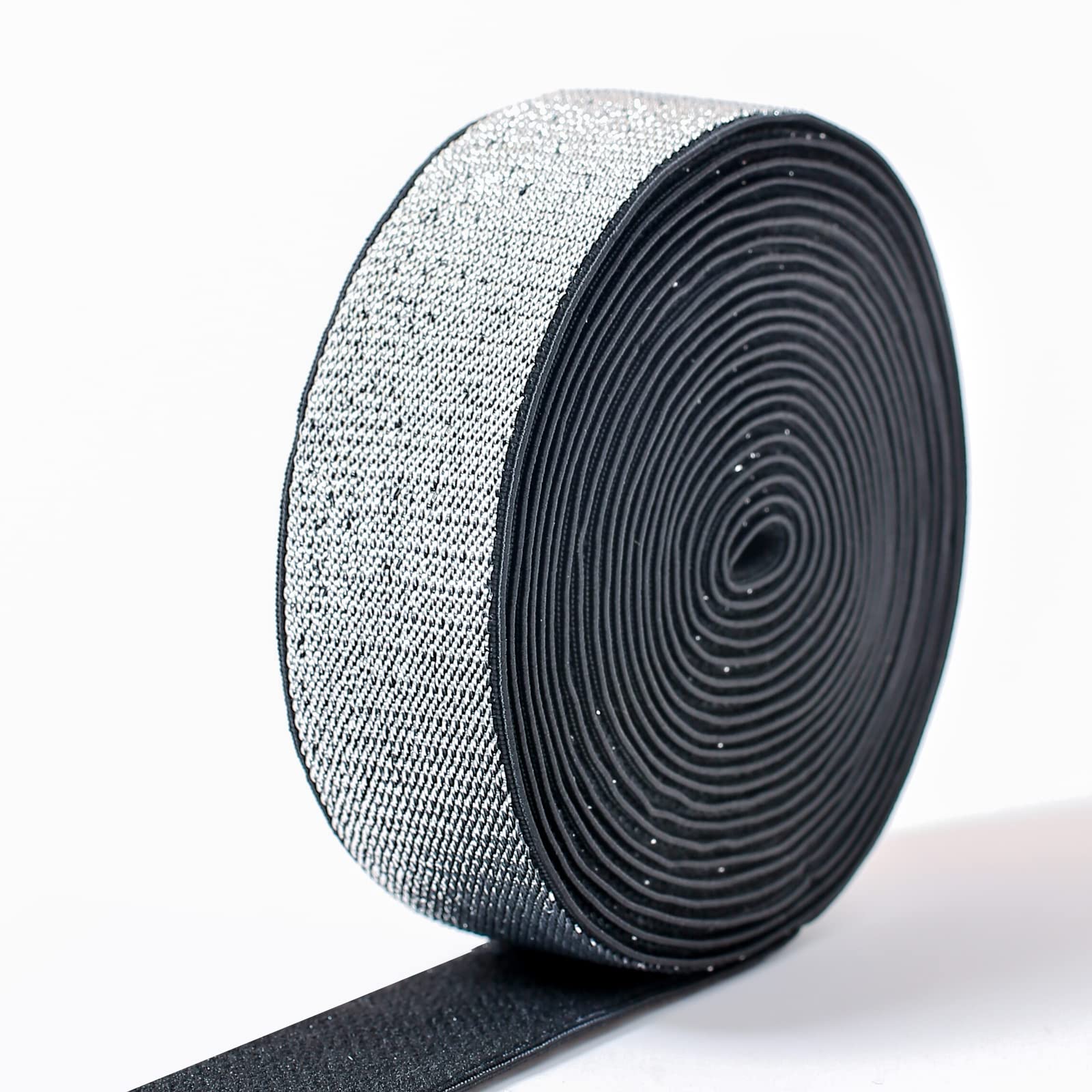 GANGYUAN 5M Long 25mm 40mm Gold Silver Glitter Elastic Band for Sewing (Silver, 25mm)