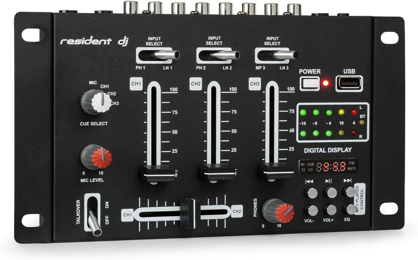 resident djDJ-21 Mixer - Bluetooth, USB, Wireless, Easy to Operate, Entry-Level Mixing Console with All Important Functions and Connection Options, User-Friendly, Solid Workmanship, Black