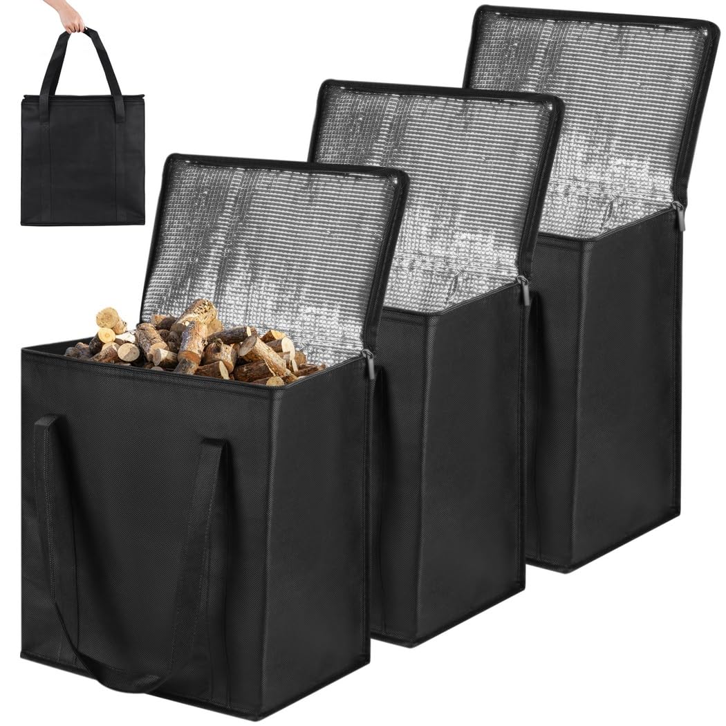 YOFAPA Wood Pellet Storage Containers, Fuel Pellet Storage Bag for Smoker, Black Wood Pellet Storage Containers for Outdoor, Camping, Picnic, 13 x 8 x 14 Inches, 3 Pcs