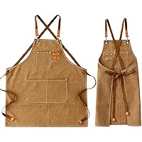 Canvas Heavy Duty Work Tool Apron, Chef Cotton Aprons for Woodworking with Large Pockets Durable Adjustable Work Apron