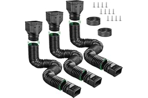 NHBKO 3 Pack Gutter Downspout Extenders with Connector, Flexible Rain Gutter Downspout Extensions from 21 to 70inch, Drainage Pipe Connector for Outdoor Gutter Splash Block - Black