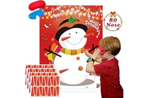 HXEZOC Pin The Nose On The Snowman Games Large Christmas Snowman Games Poster for Kids Christmas Snowman Party Decorations Xmas Party Games Supplies - 80 Noses
