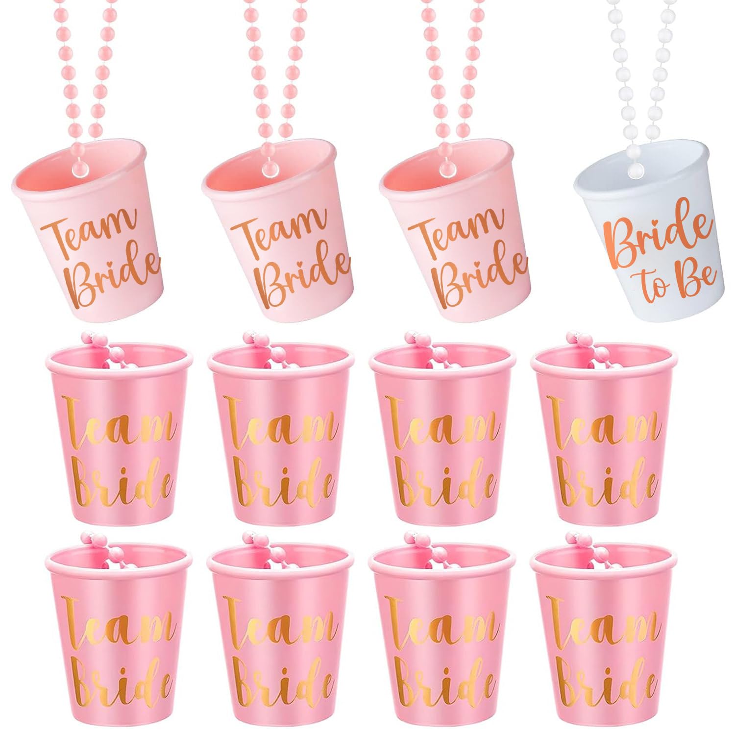 12 Pcs Hen Party Shot Glasses, Fun and Durable Pink Plastic Beaded Necklace Shot Glasses, Perfect for Bachelorette Parties, Bridal Showers, and Girls' Nights Out
