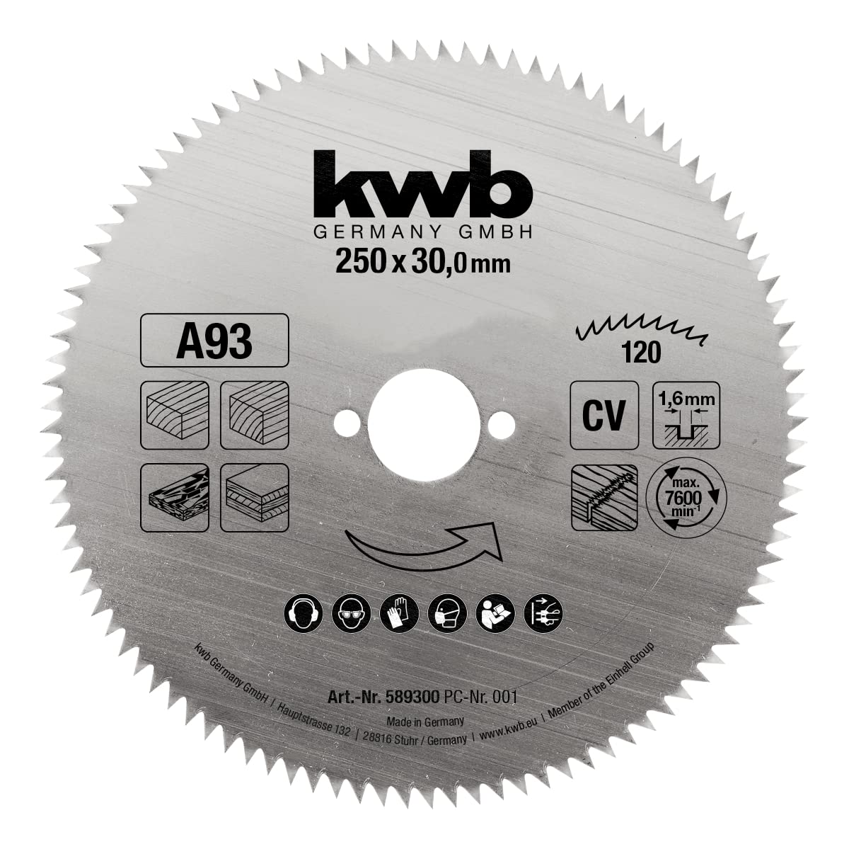 kwb Circular Saw Blade 250 X 30 Mm, Made In Germany, for Fine and Precise Cuts, Suitable for Wood Panels, Profiled Wood, Softwood