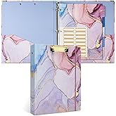 Remowith Cute 3 Ring Binder with Clipboard, 1 Inch Round Ring Organizer with 5 Tab Dividers and 16 File Folder Labels, 8.5"x11" Letter Size Binder for School and Office, PinkMarble