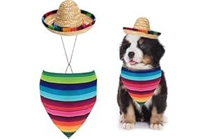 Fumwase Multicolor Sombrero Hats Straw Mexican Small Pets Costume Dog Bandana Costume for Mexican Halloween Christmas
