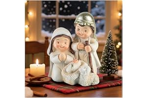 Magicsculp White Nativity Scene Set Indoor - Holy Family Figurine with Sheep, Religious Little People Nativity Ornaments for Tabletop & Shelf Decor, for Holidays,3.14"