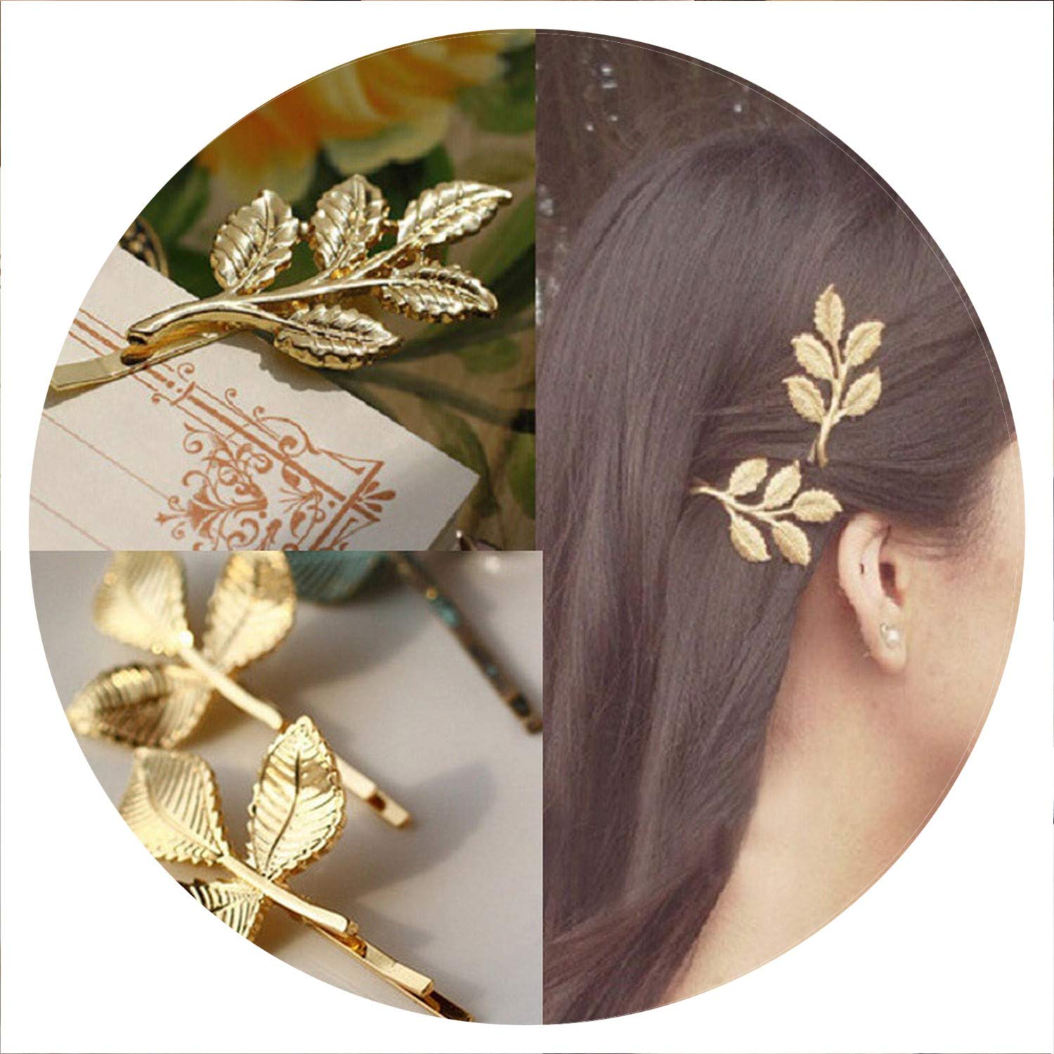 Amazon Com New Woman Bride Metal Leaf Hair Clips Pearl Hairpin