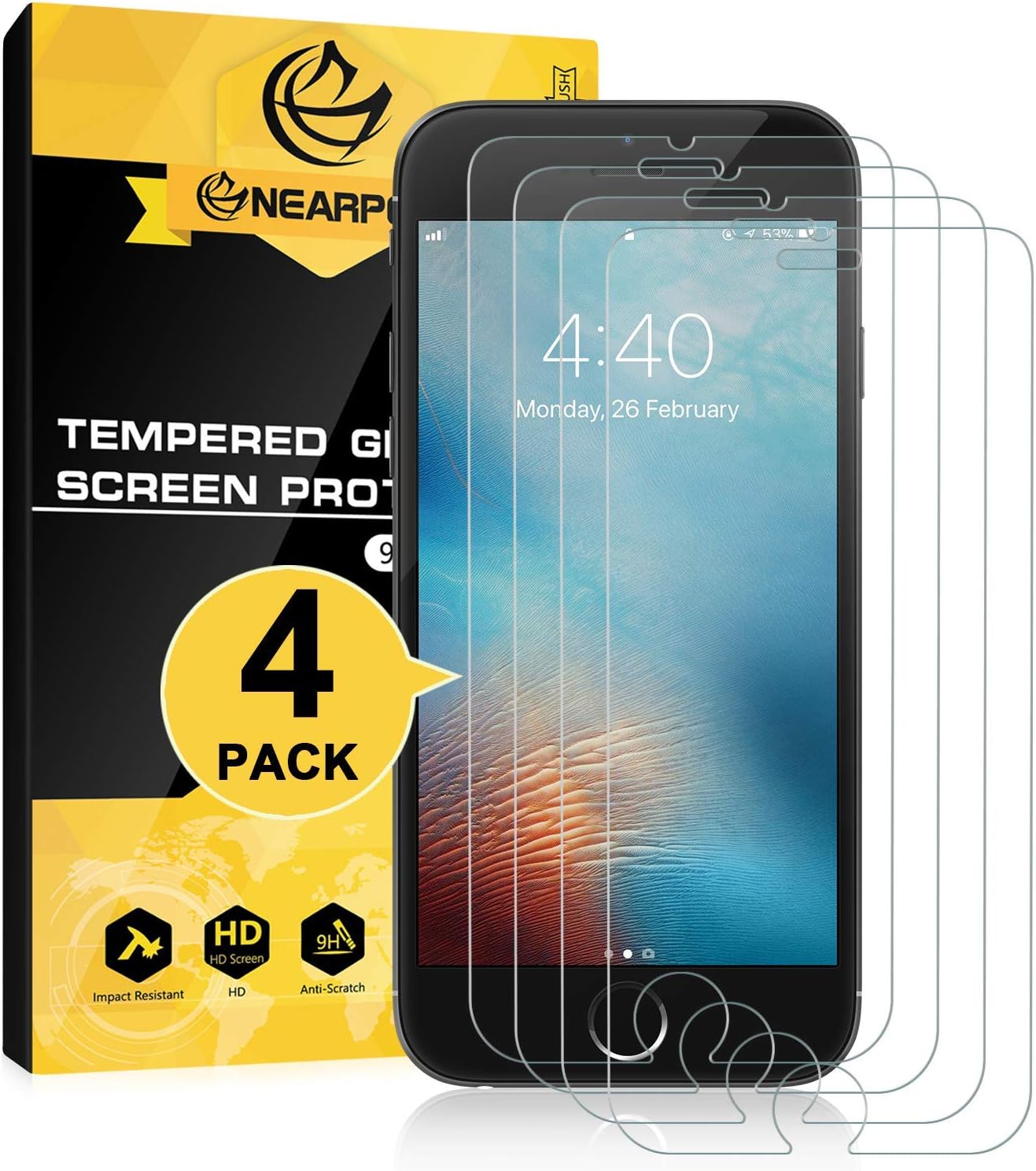 NEARPOW[4 Pack] for iPhone 8 / iPhone 7 Screen Protector, [Tempered Glass] Screen Protector with [9H Hardness] [Crystal Clear] [Easy Bubble-Free Installation] [Scratch Resist]