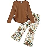 Zupora Toddler Girls 2-Piece Camo Outfit Set Soft Drawstring Long Sleeve Shirt & Flare Pants Trendy Fall Winter Set 2-9 Years