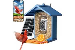 PawPeri Bird Feeder with Camera 2.5K HD Live Video, AI Bird Identifier, 5MP Photos, 7W Solar Powered & 4000mAh Battery for Wall/Mount/Hang (Blue)