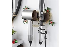 Tindbea Hair Dryer Holder Curling Iron Holder, Blow Dryer Holder Wall Mount, Bathroom Hair Tool Organizer Rack for Universal Dryer, Walnut Matte Black