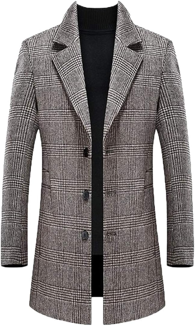 Gabardina a Cuadros de Lana de Invierno para Hombre Chaquetas Casuales