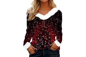 Ugly Christmas Sweater Women White Faux Fur Trim V Neck Sweatshirt Funny Xmas Tree Snowflake Graphic Pullover Tops
