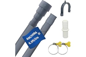 Anchira 6.5 FT Washing Machine Drain Hose, Flexible Dishwasher Drain Hose Extension Kit, Universal Washer Drain Hose, Corrugated Washer Hose with 1 Adapter, 2 Hose Clamps, 1 U-Bend Hose Holder
